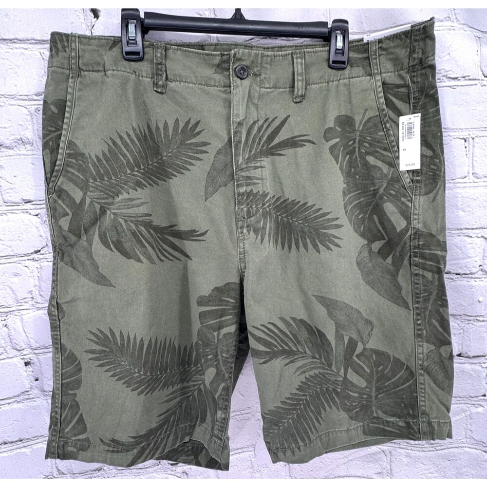 NWT Old Navy Shorts Men's 38 Olive Green Tropical Cotton Broken In Straight